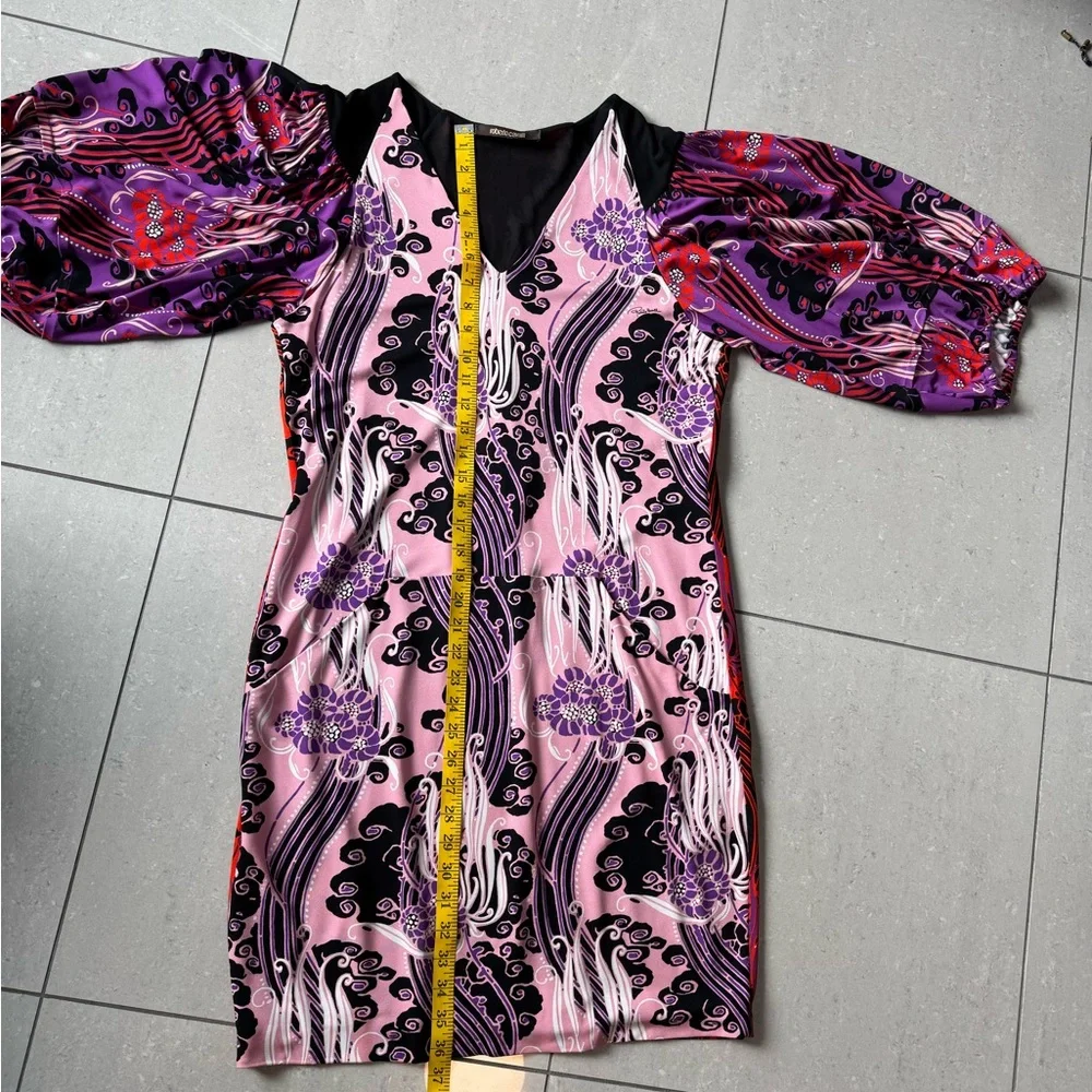 Roberto Cavalli Pink, Black & Purple Printed V-Neck Dress - Picture 7 of 10